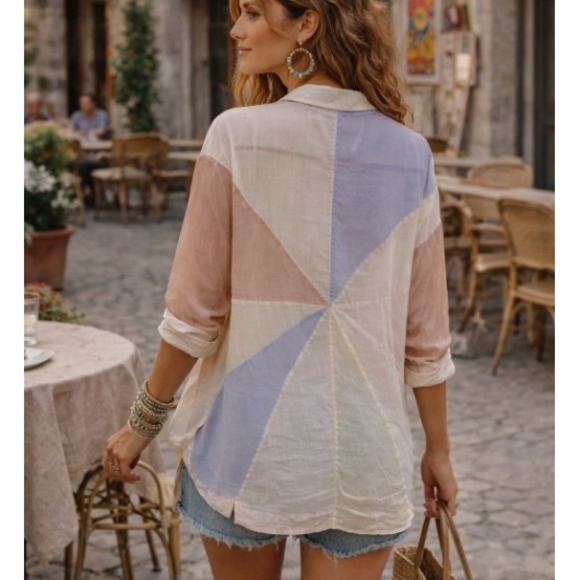 Free People Tops - Free People Button-Up Top or Coverup Size XS Oversized Beachy Boho Rainbow Rays
